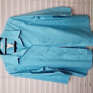 Chico’s 3/4 sleeved Light turquoise No Iron Blouse, Size 3 (XL)
